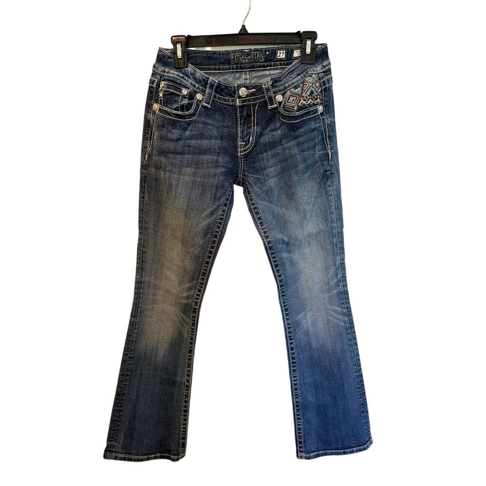⭐️ Women’s Miss Me Signature Bootcut Jeans Size 27 Embellished Pockets Western